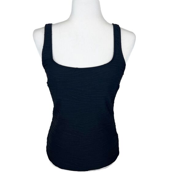 Vintage Gottex Blue Tankini Swim Suit Women 8 Black Texture Padded Active Beach - Picture 1 of 14